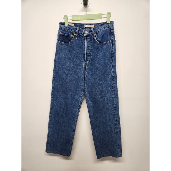 LEVI'S Premium Denim Ribcage Straight High Waist Button Fly Blue Jeans, Size 29 - Picture 1 of 12